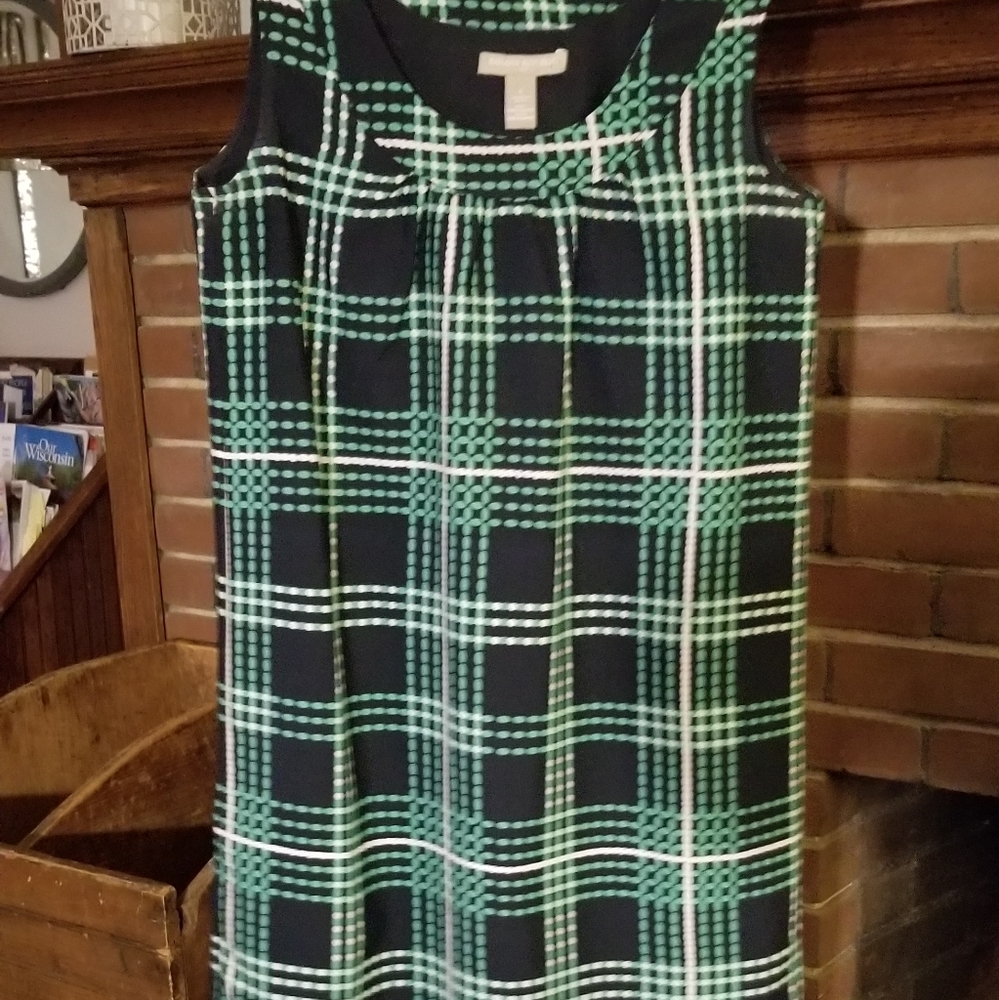 Banana Republic Black and Green Checkered Mini Dress